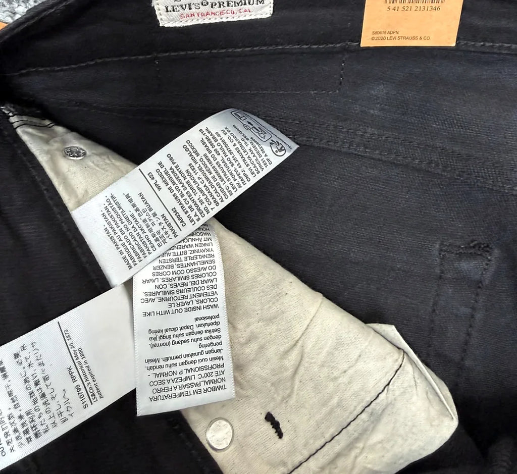 Levi's 511 Slim Black – Inside waistband and care labels